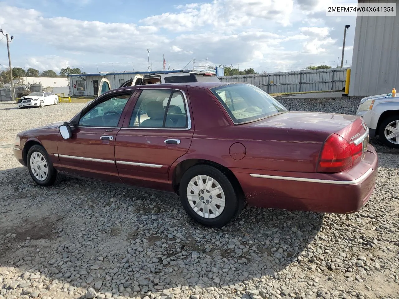 2004 Mercury Grand Marquis Gs VIN: 2MEFM74W04X641354 Lot: 76842294