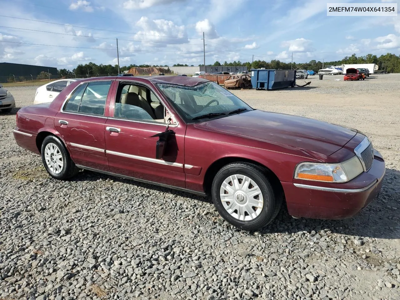 2004 Mercury Grand Marquis Gs VIN: 2MEFM74W04X641354 Lot: 76842294