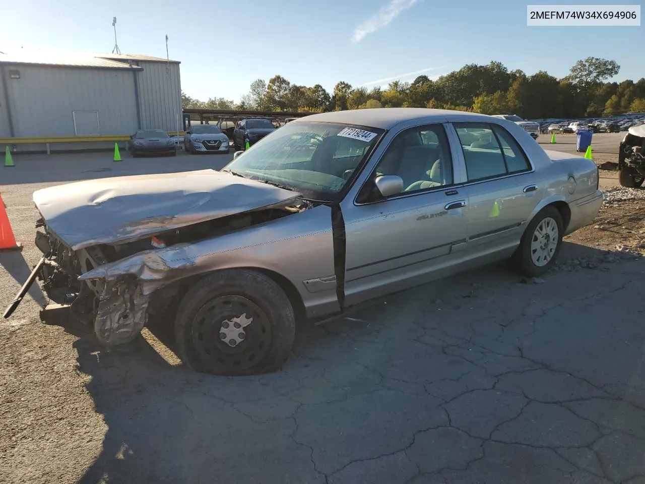 2004 Mercury Grand Marquis Gs VIN: 2MEFM74W34X694906 Lot: 77219244