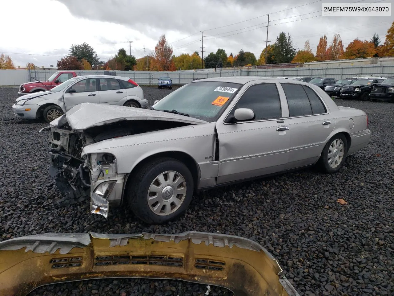 2004 Mercury Grand Marquis Ls VIN: 2MEFM75W94X643070 Lot: 78209494