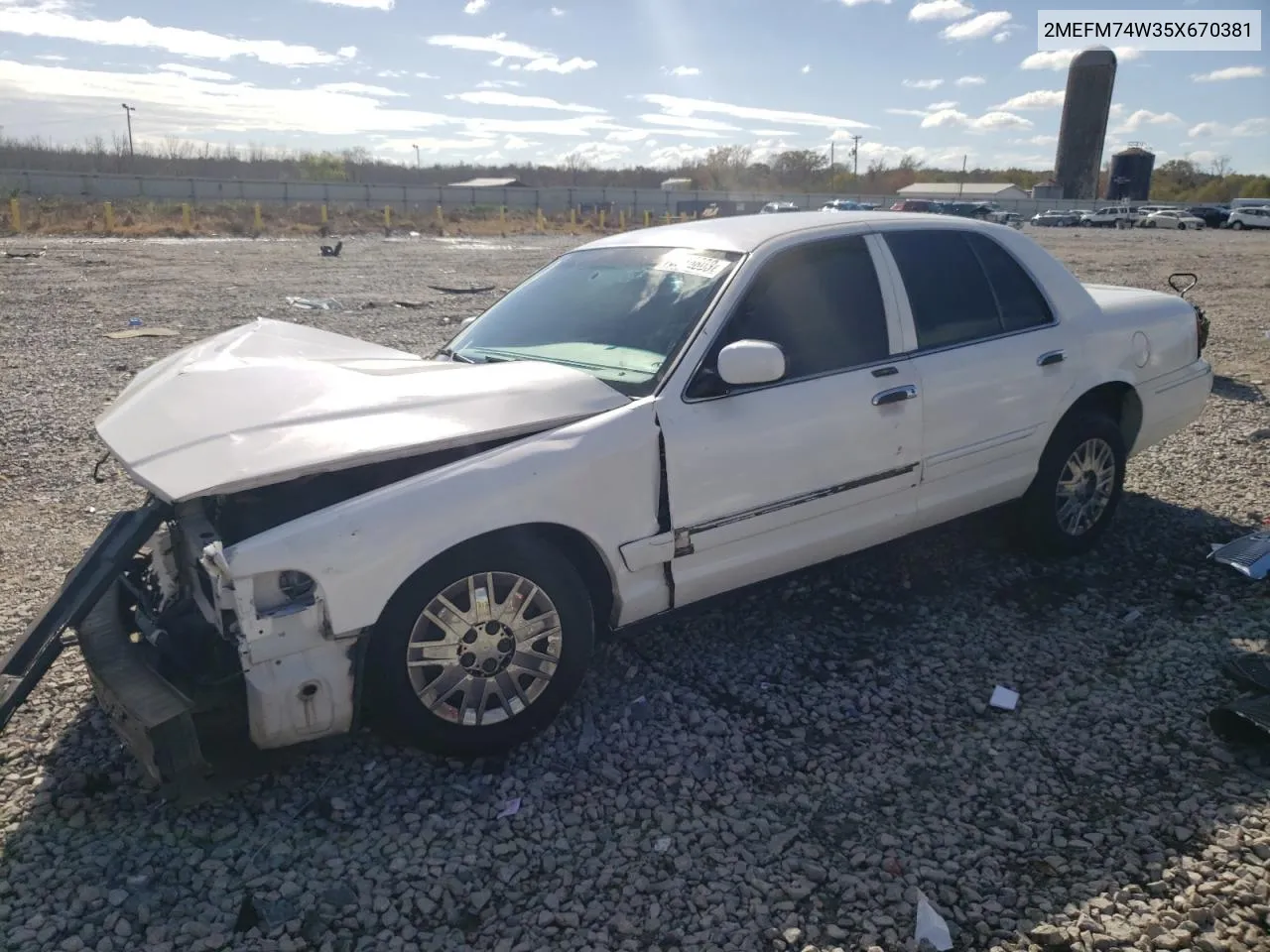 2005 Mercury Grand Marquis Gs VIN: 2MEFM74W35X670381 Lot: 49189804