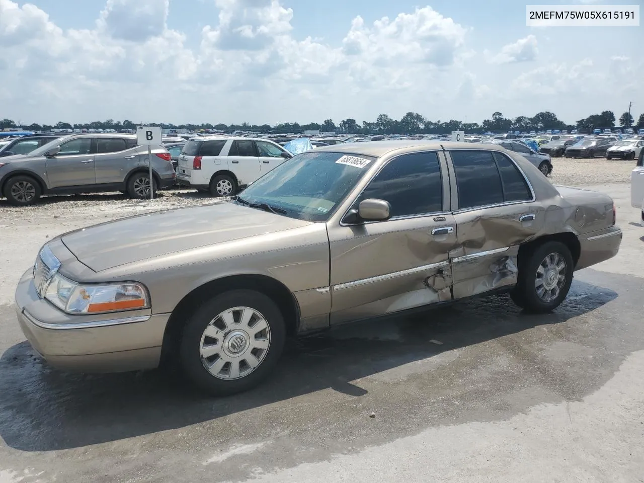 2005 Mercury Grand Marquis Ls VIN: 2MEFM75W05X615191 Lot: 65818654