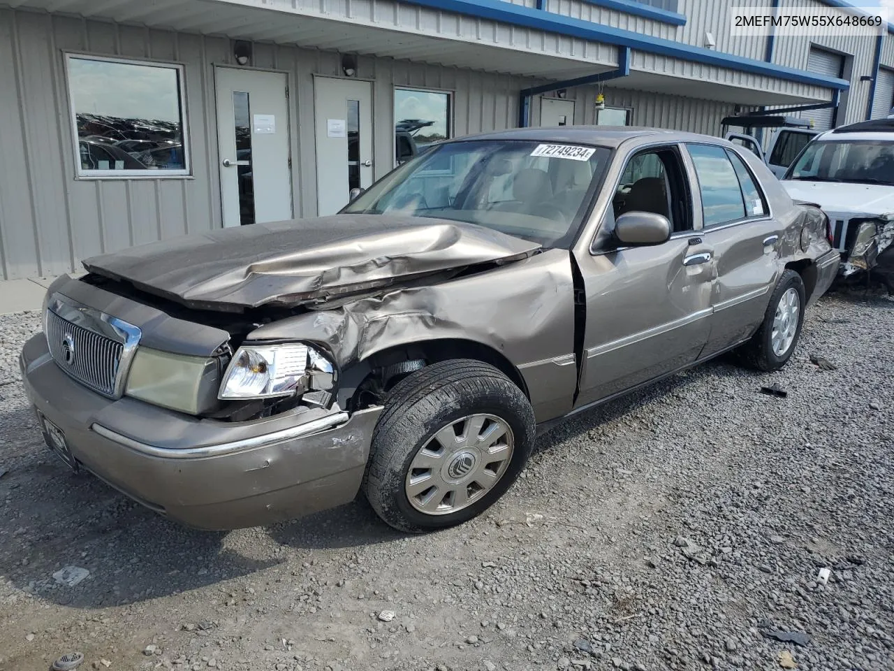 2005 Mercury Grand Marquis Ls VIN: 2MEFM75W55X648669 Lot: 72749234