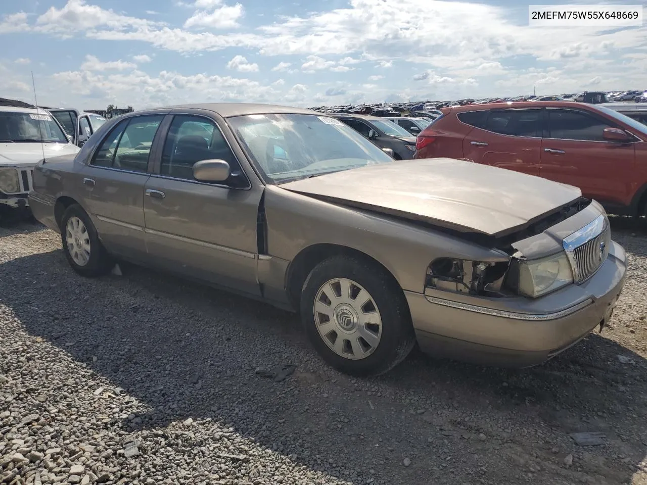 2005 Mercury Grand Marquis Ls VIN: 2MEFM75W55X648669 Lot: 72749234