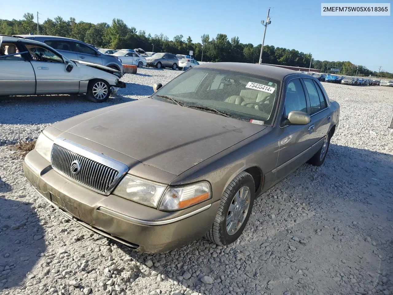 2005 Mercury Grand Marquis Ls VIN: 2MEFM75W05X618365 Lot: 75435414