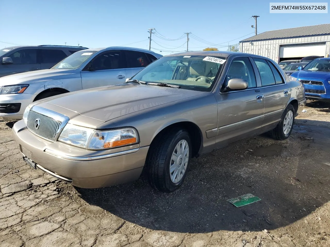 2005 Mercury Grand Marquis Gs VIN: 2MEFM74W55X672438 Lot: 76624674