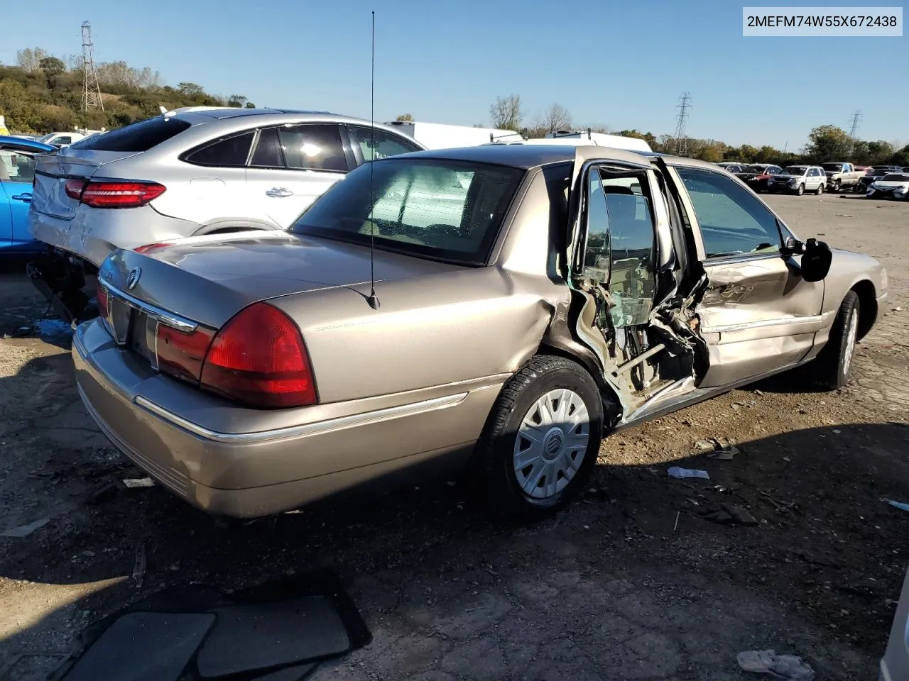 2005 Mercury Grand Marquis Gs VIN: 2MEFM74W55X672438 Lot: 76624674