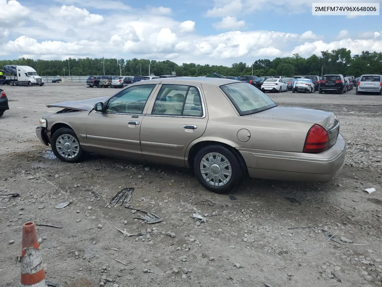 2006 Mercury Grand Marquis Gs VIN: 2MEFM74V96X648006 Lot: 57646454