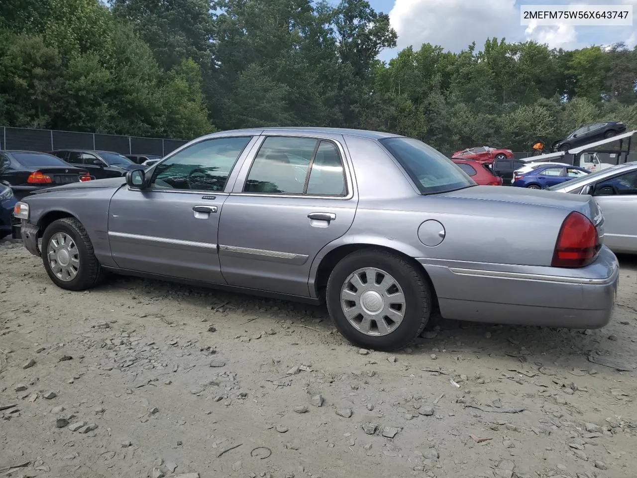 2006 Mercury Grand Marquis Ls VIN: 2MEFM75W56X643747 Lot: 65210774