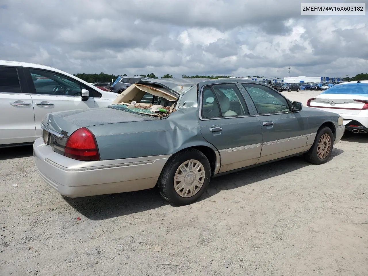 2006 Mercury Grand Marquis Gs VIN: 2MEFM74W16X603182 Lot: 74171014