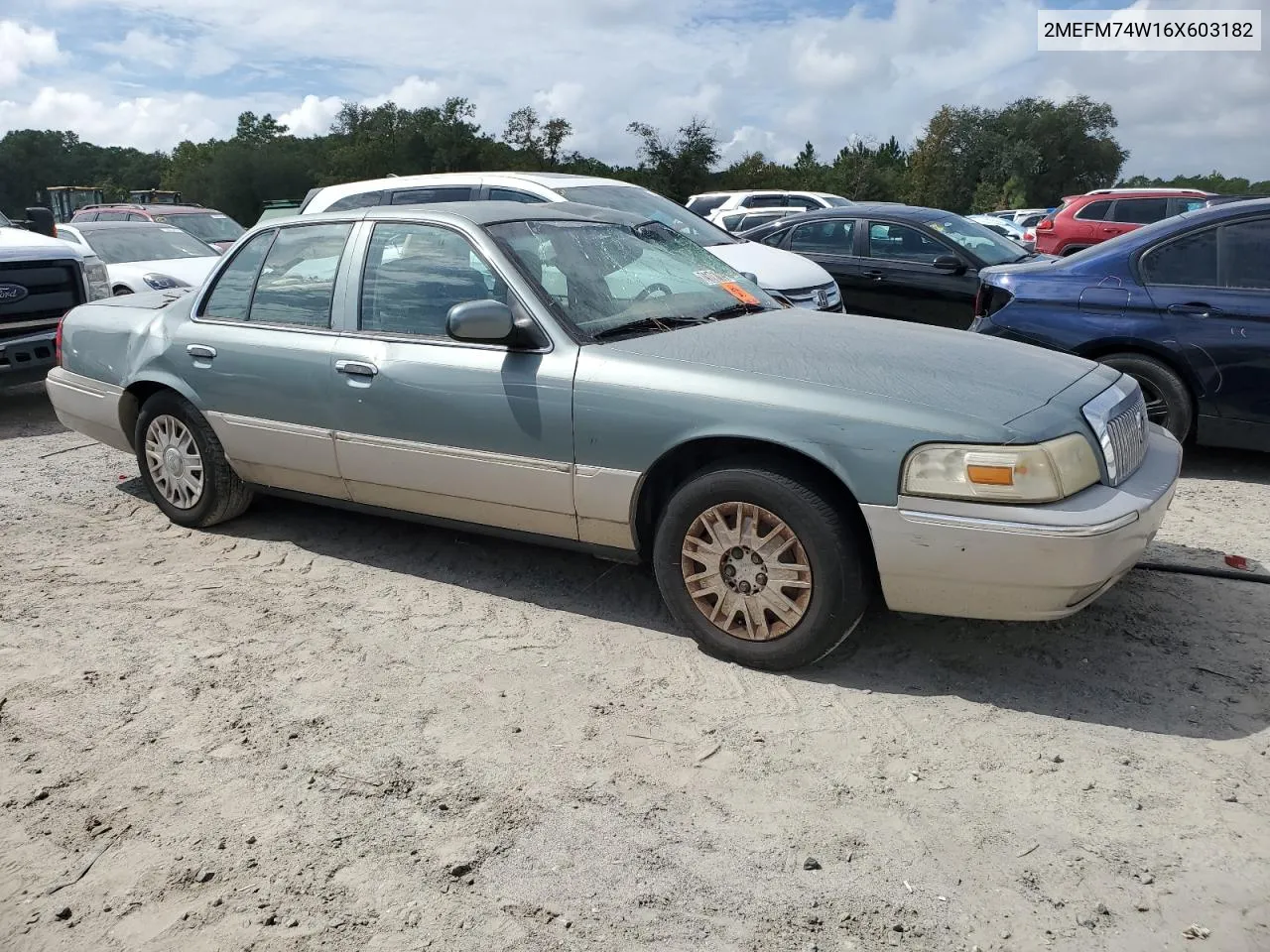 2006 Mercury Grand Marquis Gs VIN: 2MEFM74W16X603182 Lot: 74171014