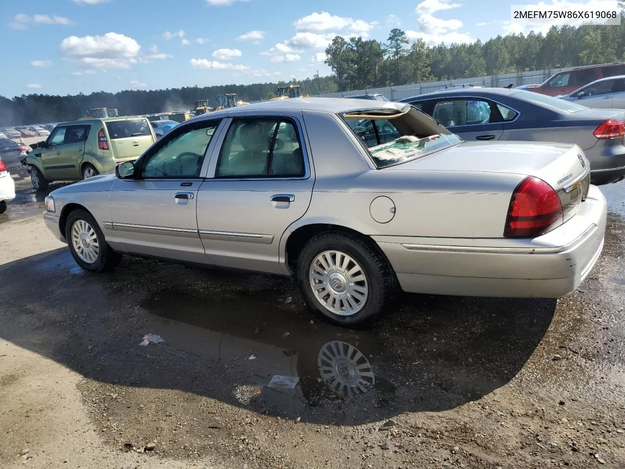 2006 Mercury Grand Marquis Ls VIN: 2MEFM75W86X619068 Lot: 74349614