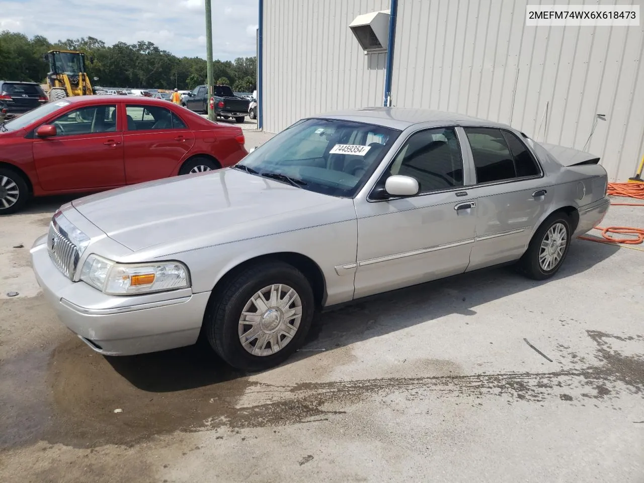 2006 Mercury Grand Marquis Gs VIN: 2MEFM74WX6X618473 Lot: 74459354