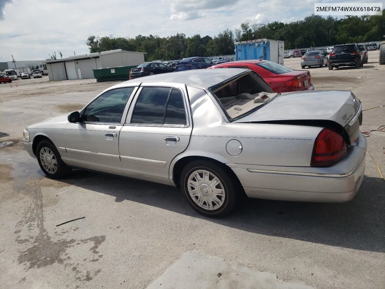 2006 Mercury Grand Marquis Gs VIN: 2MEFM74WX6X618473 Lot: 74459354