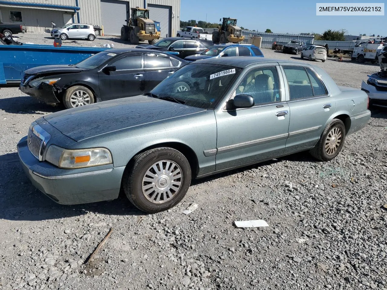 2006 Mercury Grand Marquis Ls VIN: 2MEFM75V26X622152 Lot: 74919804