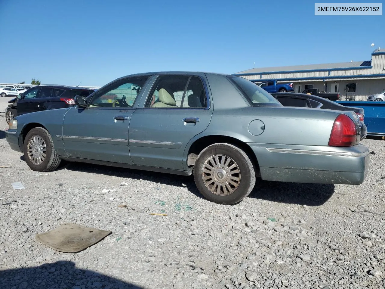 2006 Mercury Grand Marquis Ls VIN: 2MEFM75V26X622152 Lot: 74919804