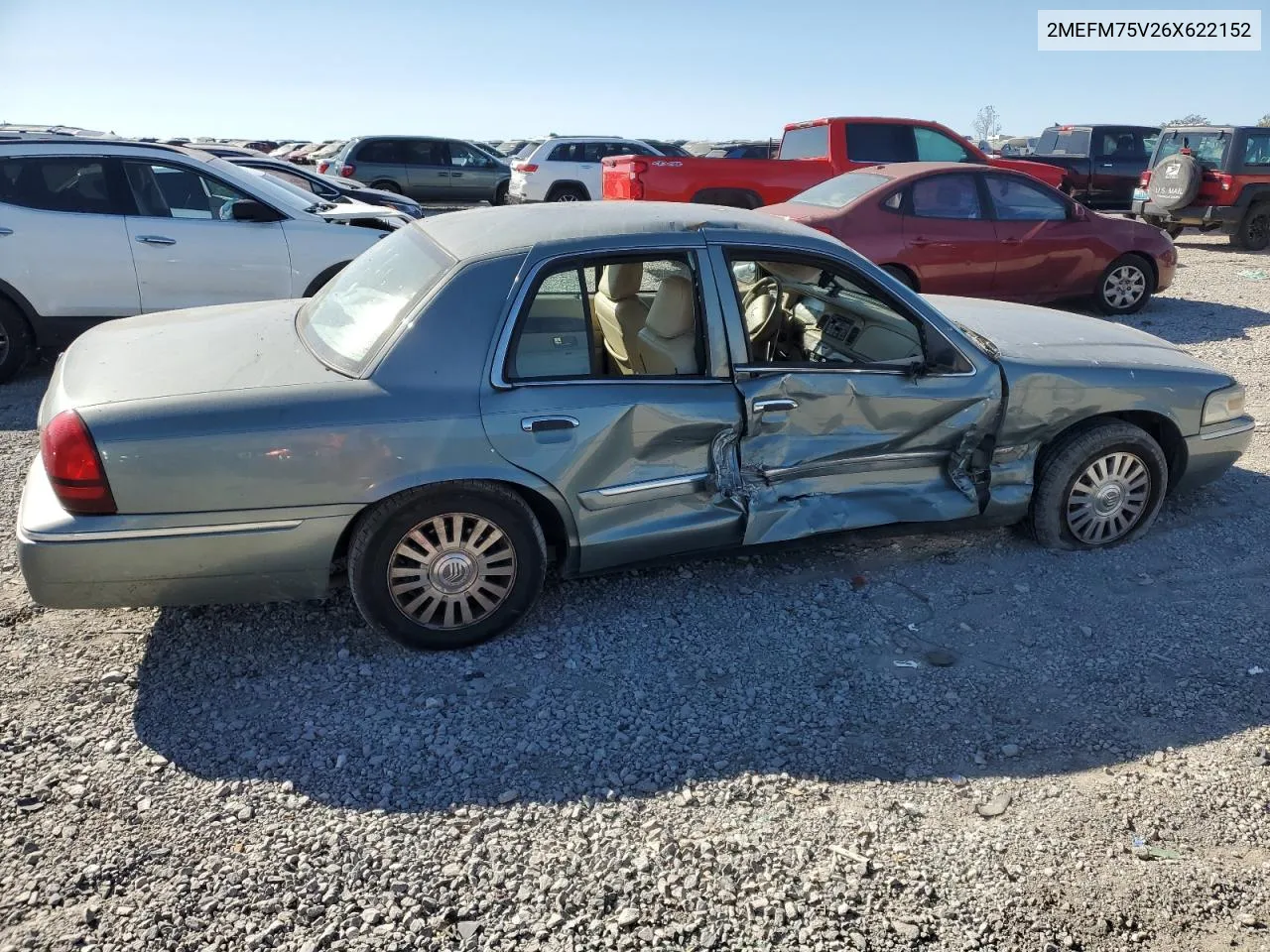 2006 Mercury Grand Marquis Ls VIN: 2MEFM75V26X622152 Lot: 74919804