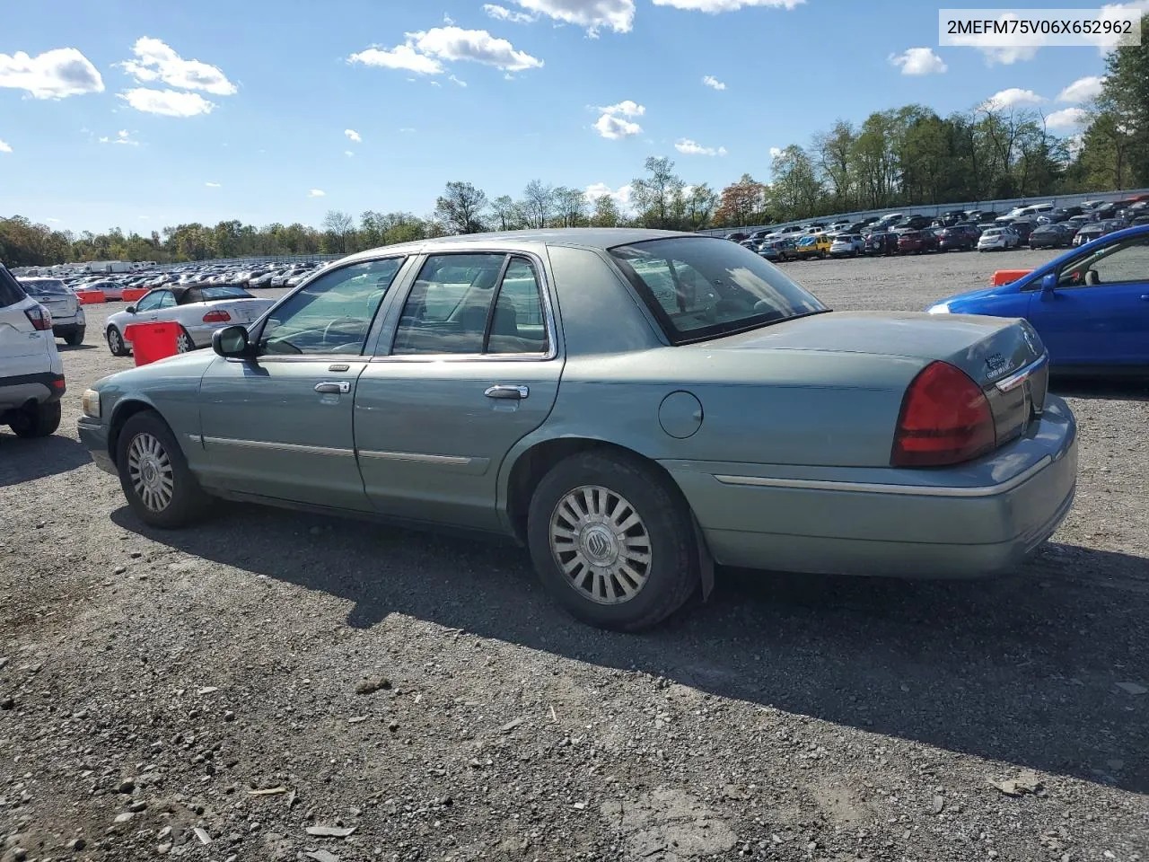 2006 Mercury Grand Marquis Ls VIN: 2MEFM75V06X652962 Lot: 74959974