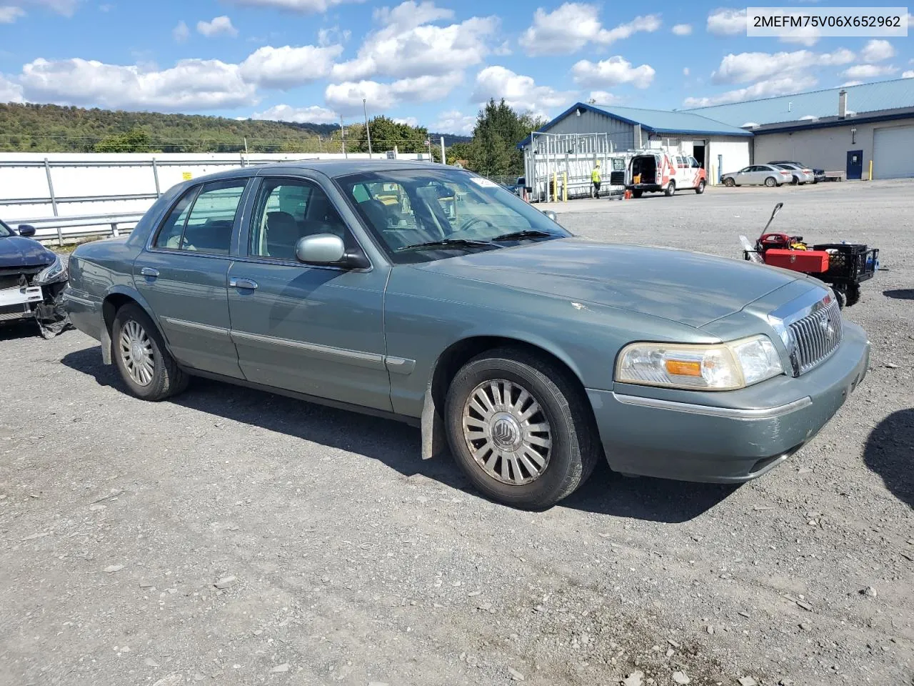 2006 Mercury Grand Marquis Ls VIN: 2MEFM75V06X652962 Lot: 74959974