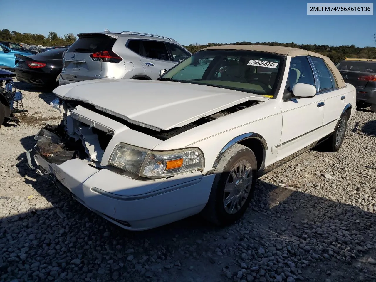 2006 Mercury Grand Marquis Gs VIN: 2MEFM74V56X616136 Lot: 76536674