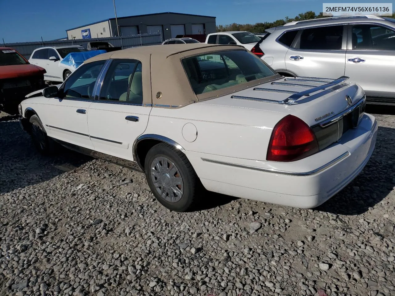 2006 Mercury Grand Marquis Gs VIN: 2MEFM74V56X616136 Lot: 76536674