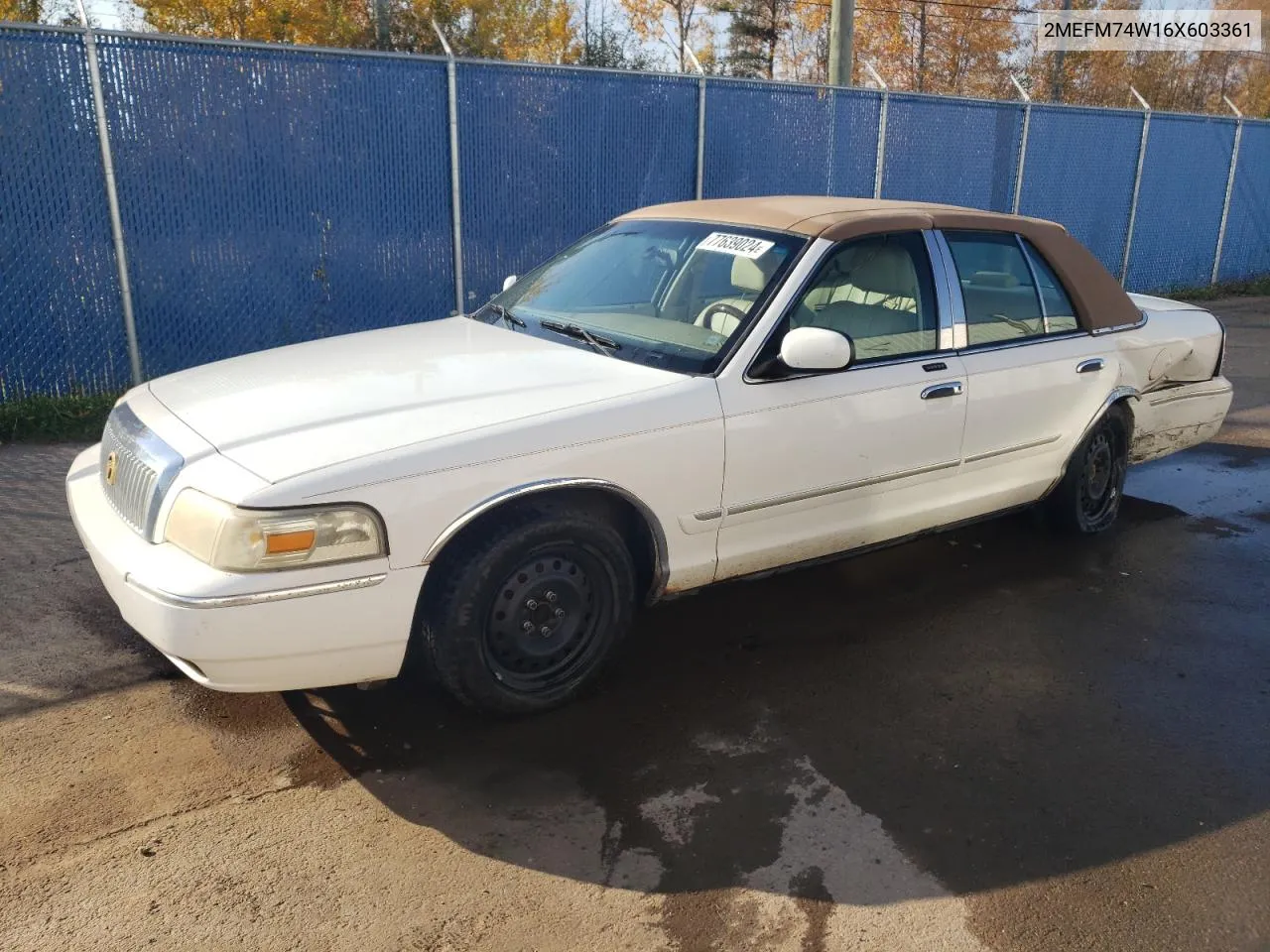 2006 Mercury Grand Marquis Gs VIN: 2MEFM74W16X603361 Lot: 77639024