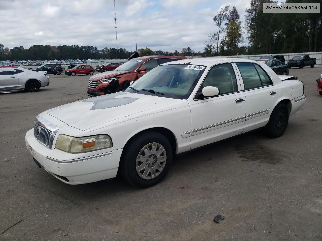 2006 Mercury Grand Marquis Gs VIN: 2MEFM74V06X650114 Lot: 78906494