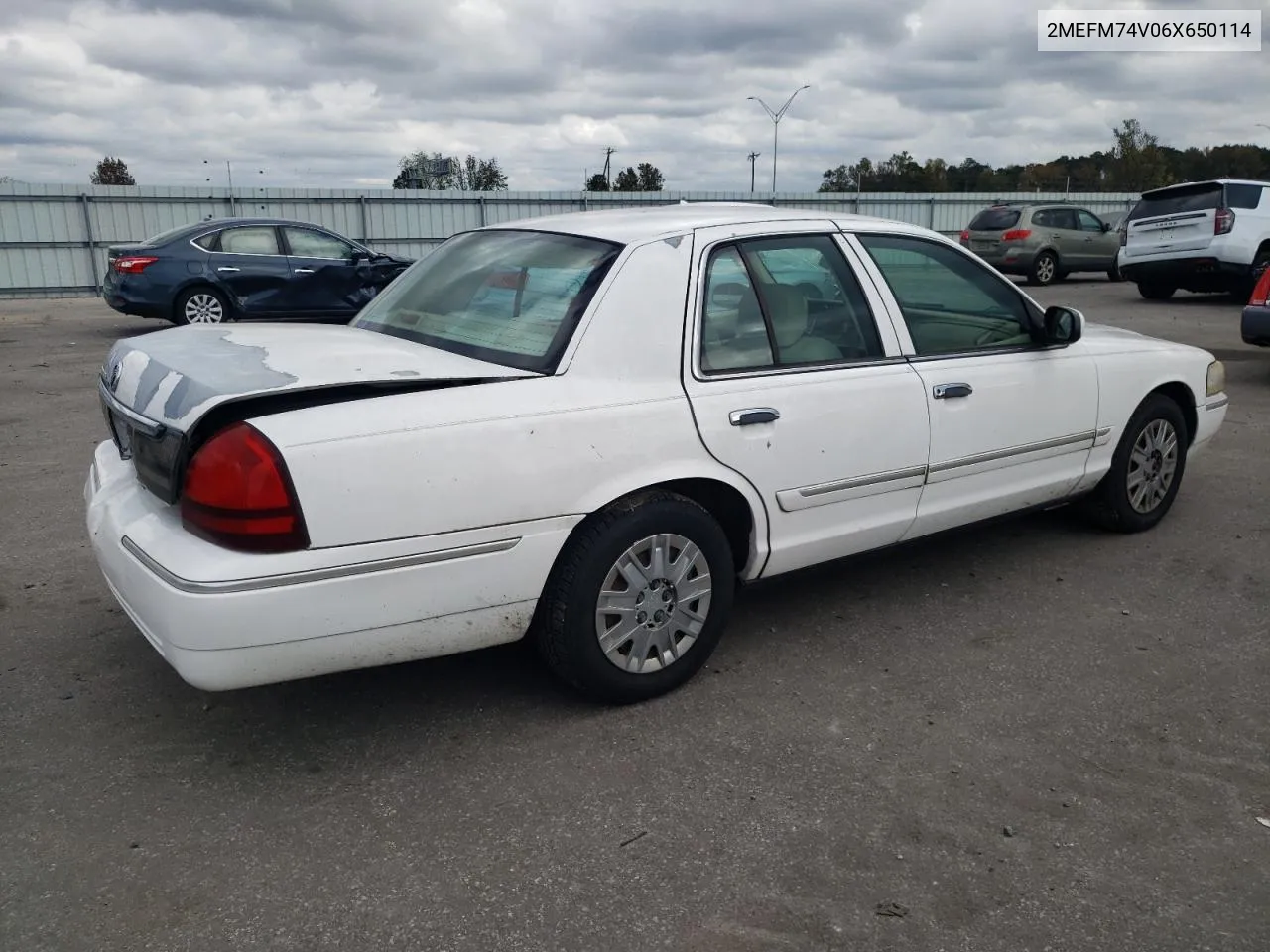 2006 Mercury Grand Marquis Gs VIN: 2MEFM74V06X650114 Lot: 78906494