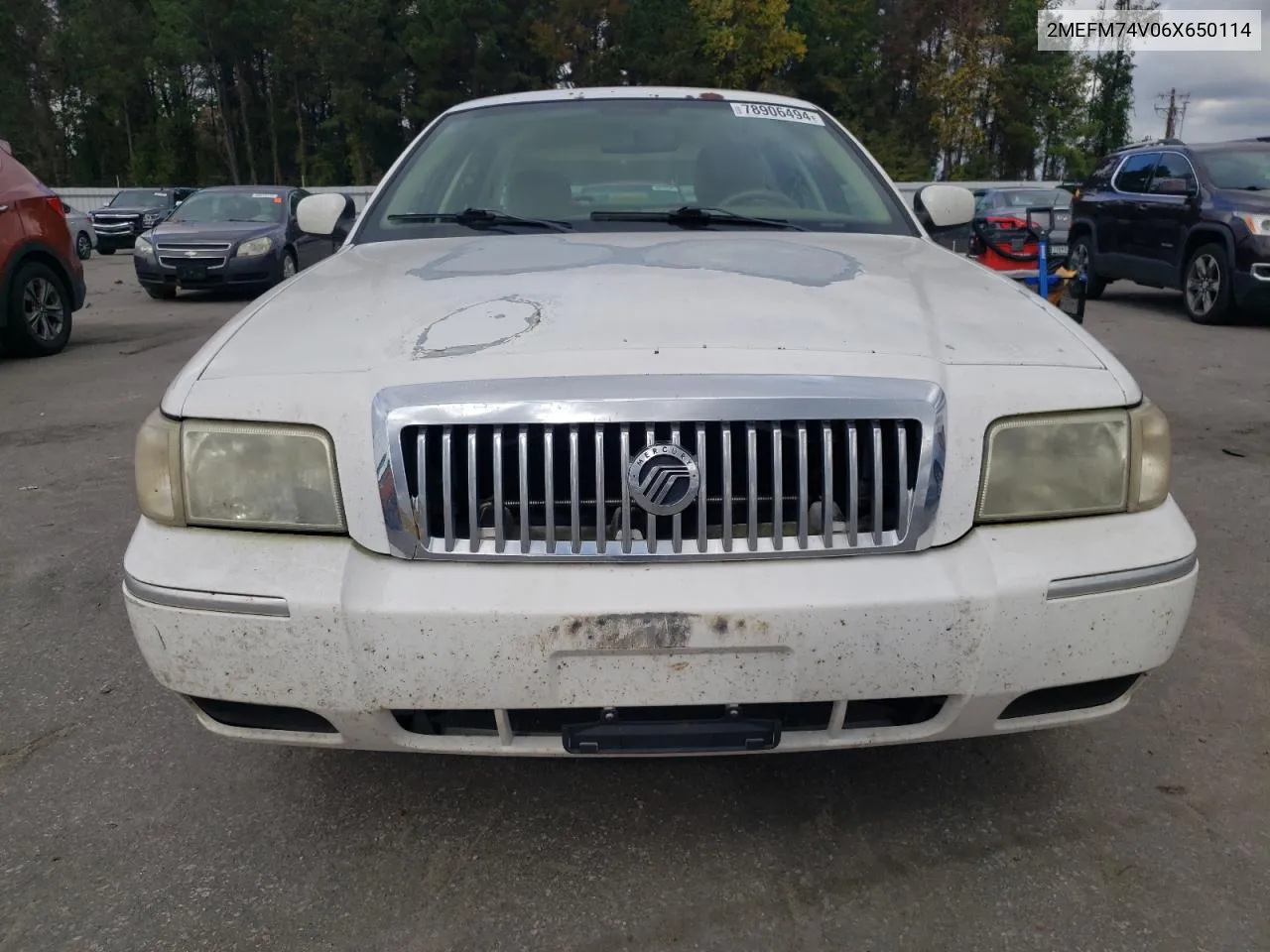 2006 Mercury Grand Marquis Gs VIN: 2MEFM74V06X650114 Lot: 78906494