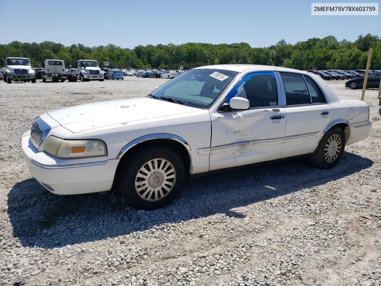 2008 Mercury Grand Marquis Ls VIN: 2MEFM75V78X603759 Lot: 51592124