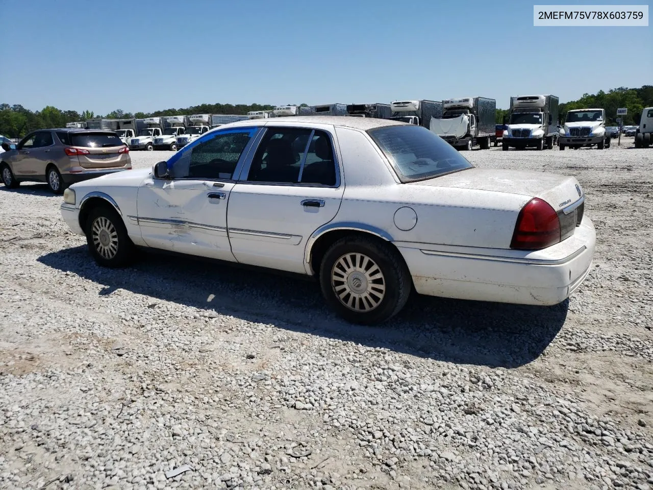 2008 Mercury Grand Marquis Ls VIN: 2MEFM75V78X603759 Lot: 51592124