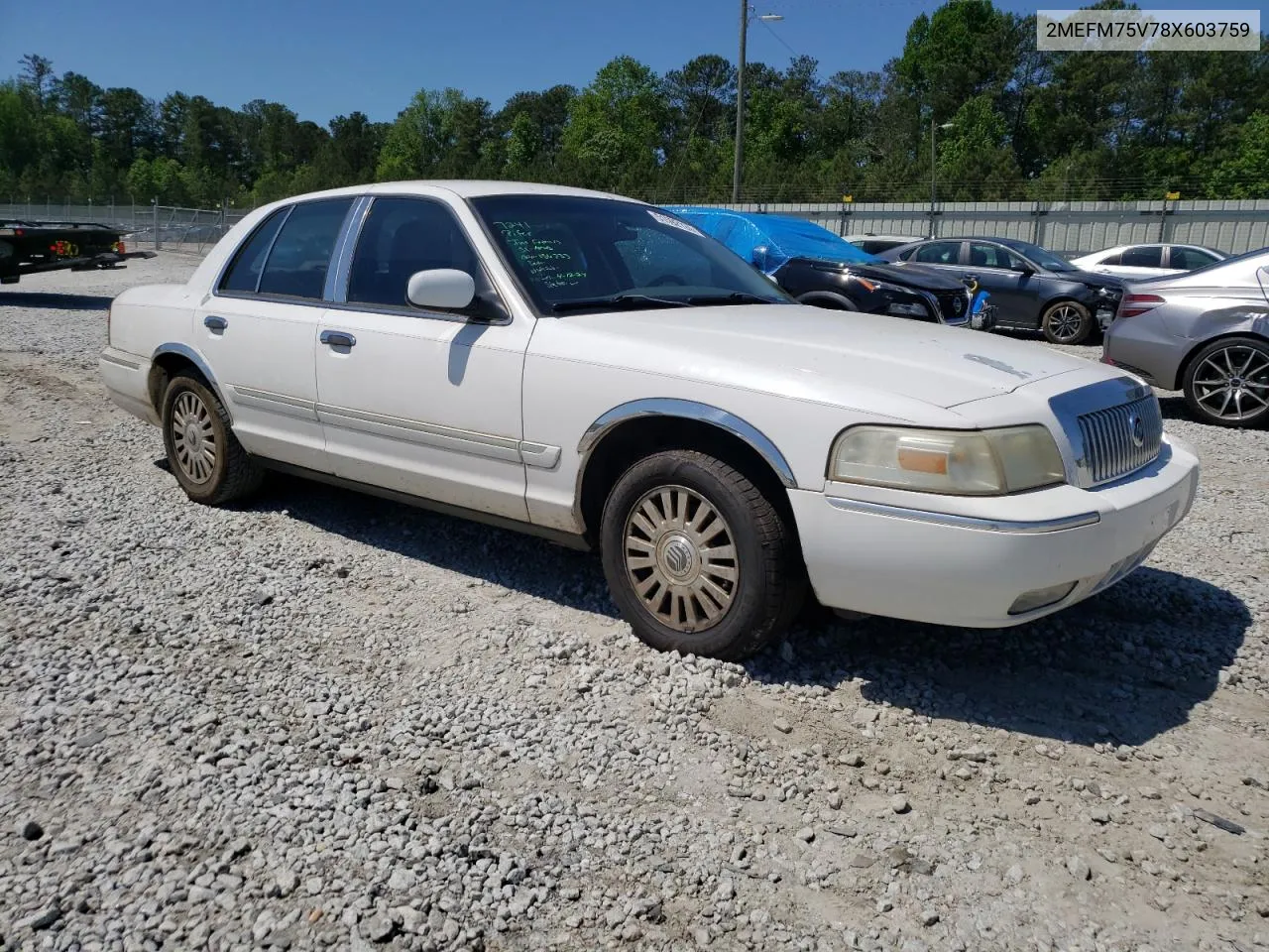 2008 Mercury Grand Marquis Ls VIN: 2MEFM75V78X603759 Lot: 51592124