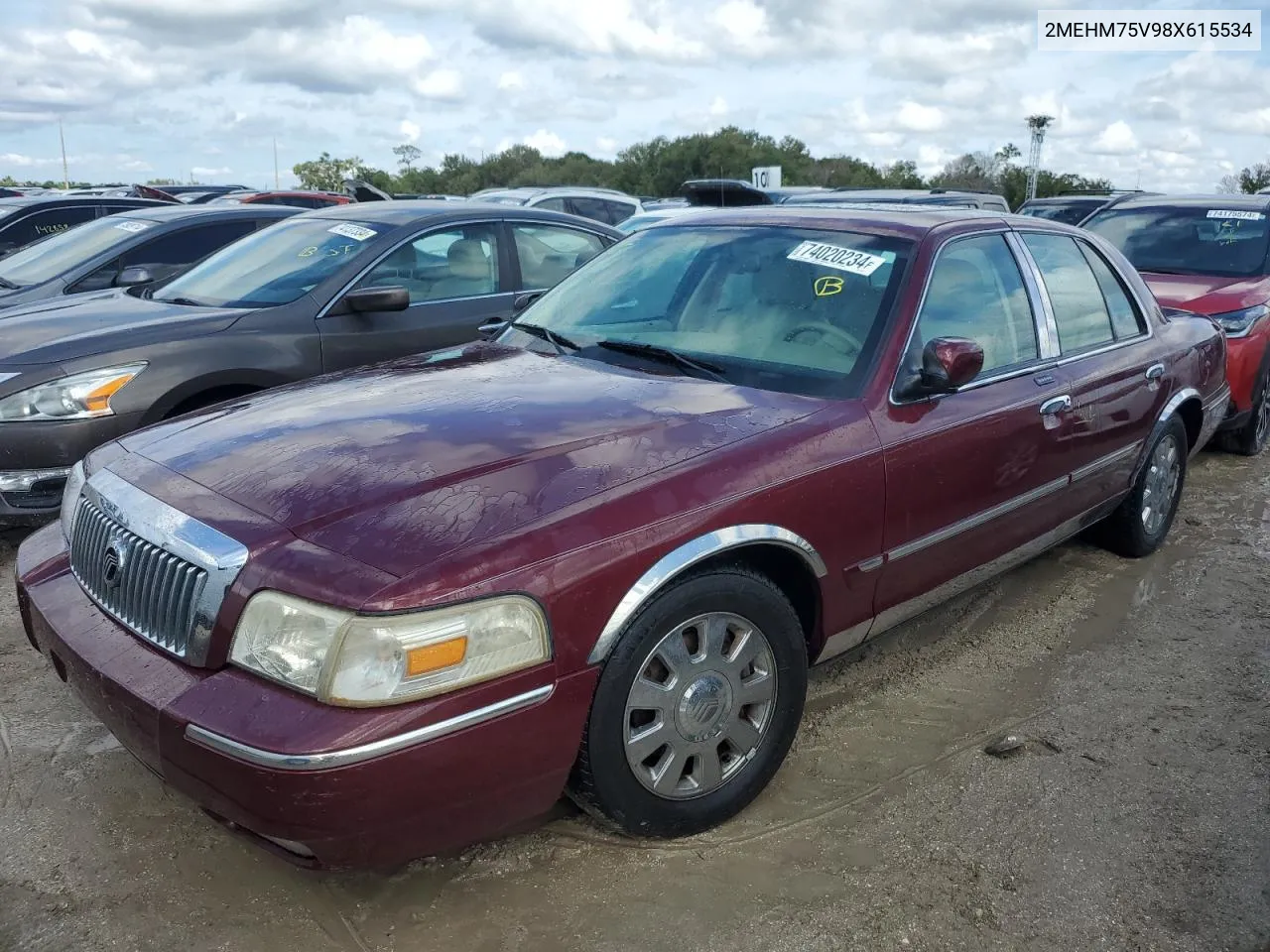 2008 Mercury Grand Marquis Ls VIN: 2MEHM75V98X615534 Lot: 74020234