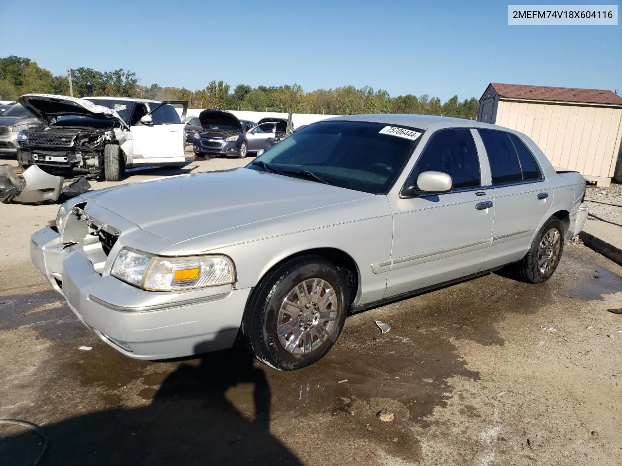 2008 Mercury Grand Marquis Gs VIN: 2MEFM74V18X604116 Lot: 75706444