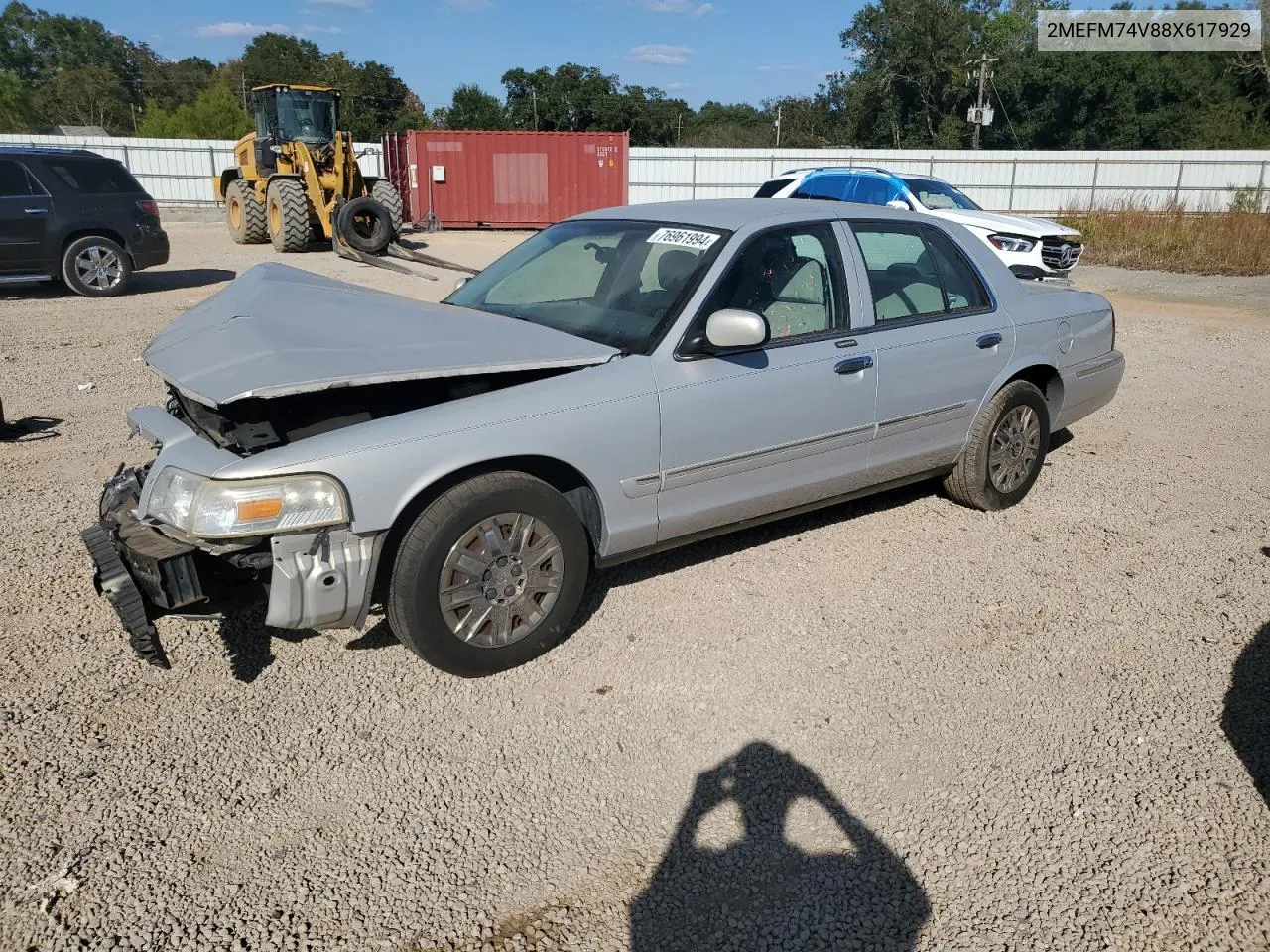 2008 Mercury Grand Marquis Gs VIN: 2MEFM74V88X617929 Lot: 76961994