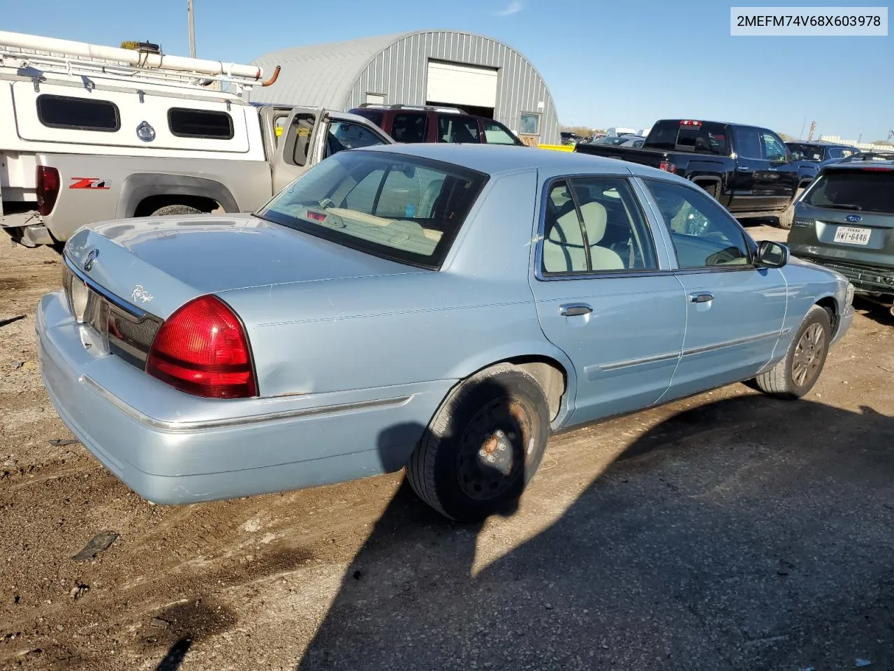 2008 Mercury Grand Marquis Gs VIN: 2MEFM74V68X603978 Lot: 79822884