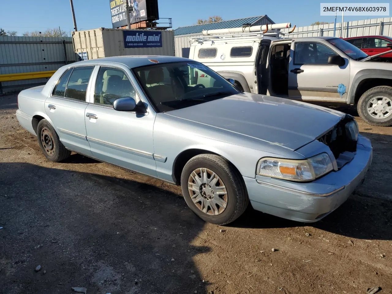 2008 Mercury Grand Marquis Gs VIN: 2MEFM74V68X603978 Lot: 79822884