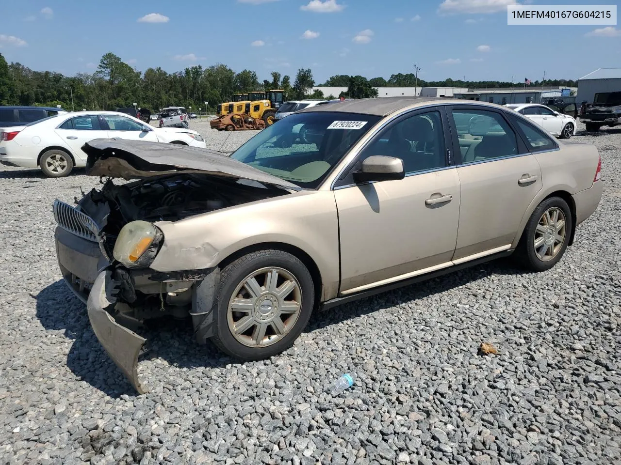 2007 Mercury Montego Luxury VIN: 1MEFM40167G604215 Lot: 67920224