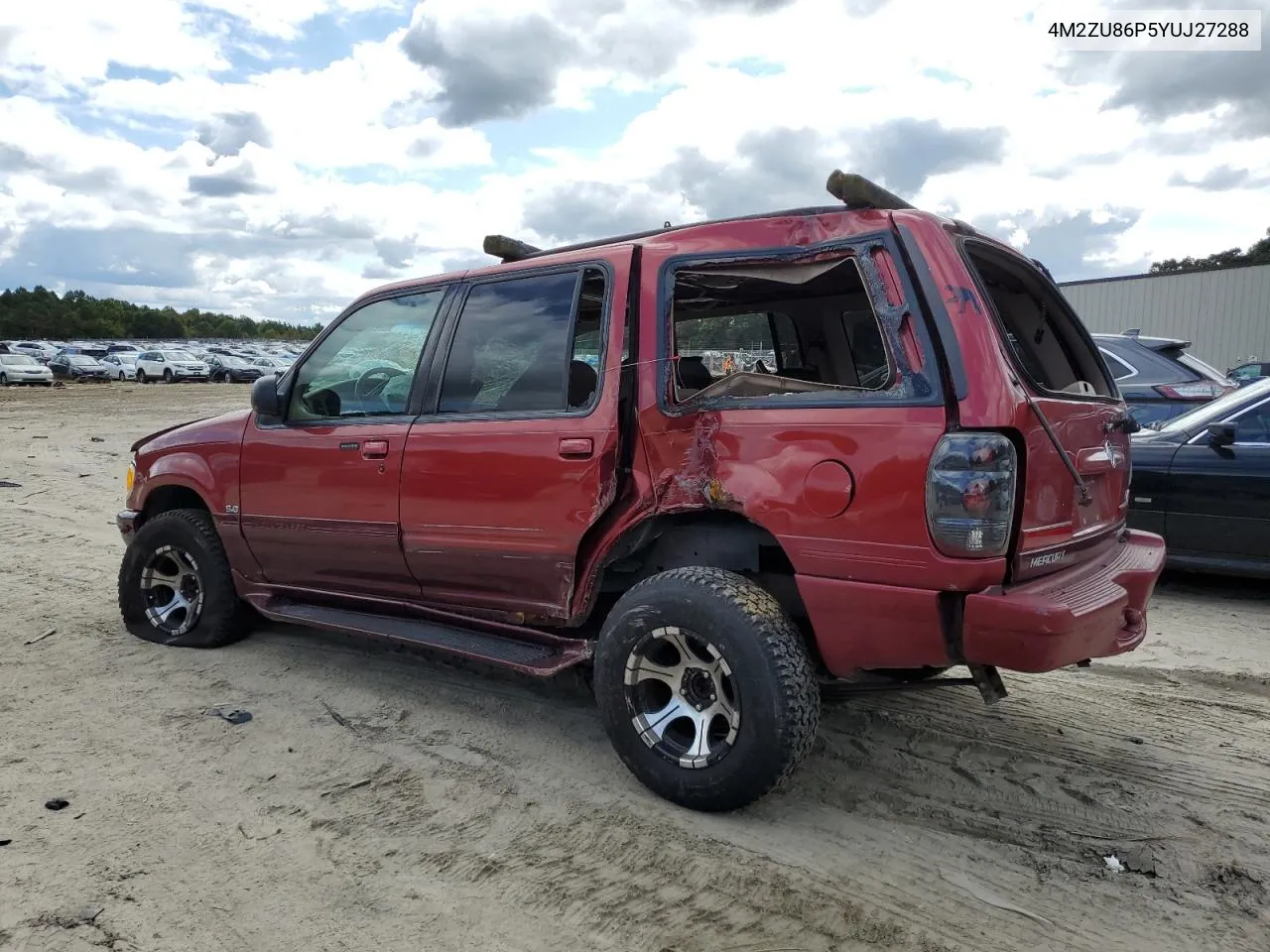 2000 Mercury Mountaineer VIN: 4M2ZU86P5YUJ27288 Lot: 72371384