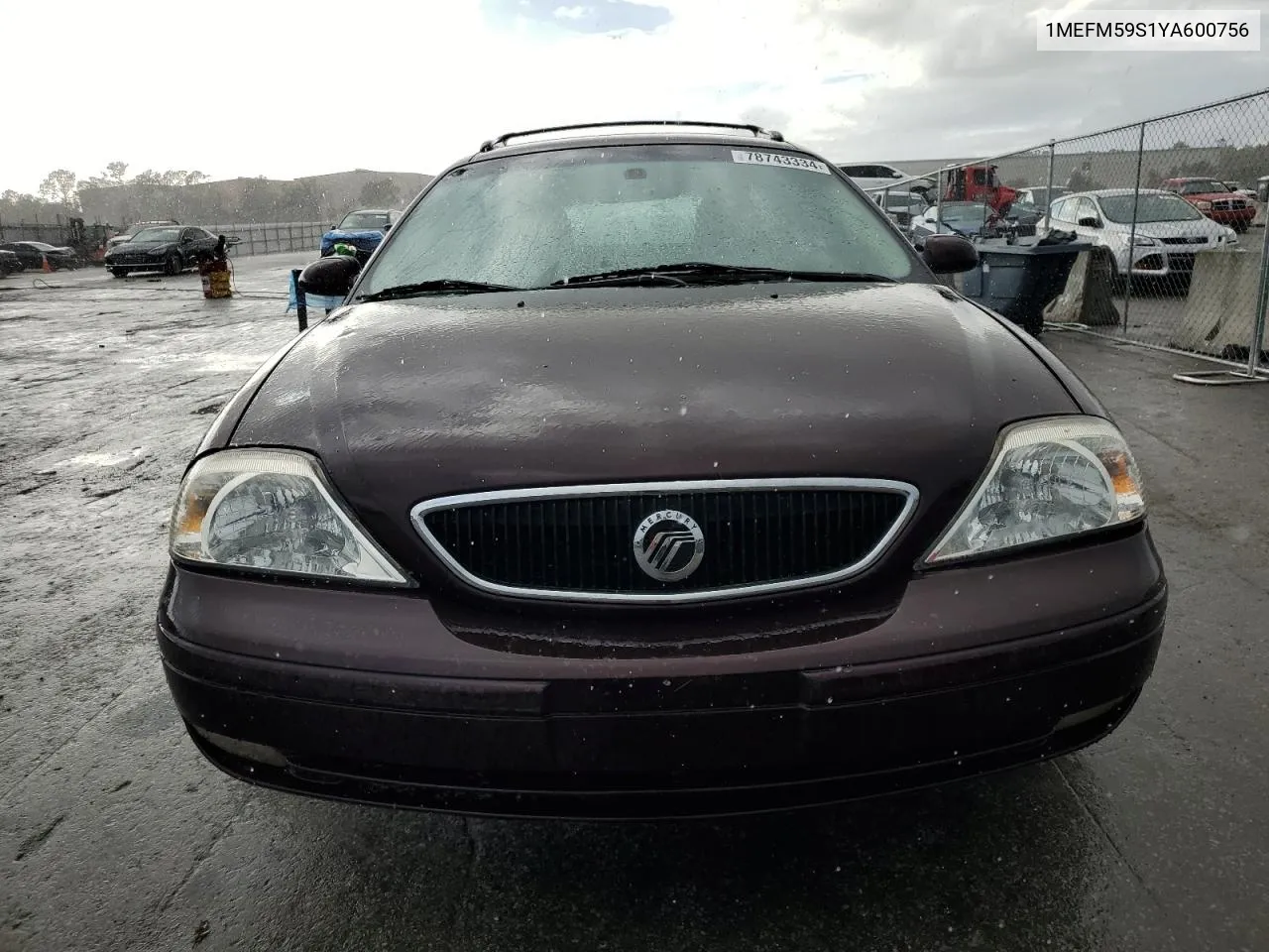 2000 Mercury Sable Ls Premium VIN: 1MEFM59S1YA600756 Lot: 78743334