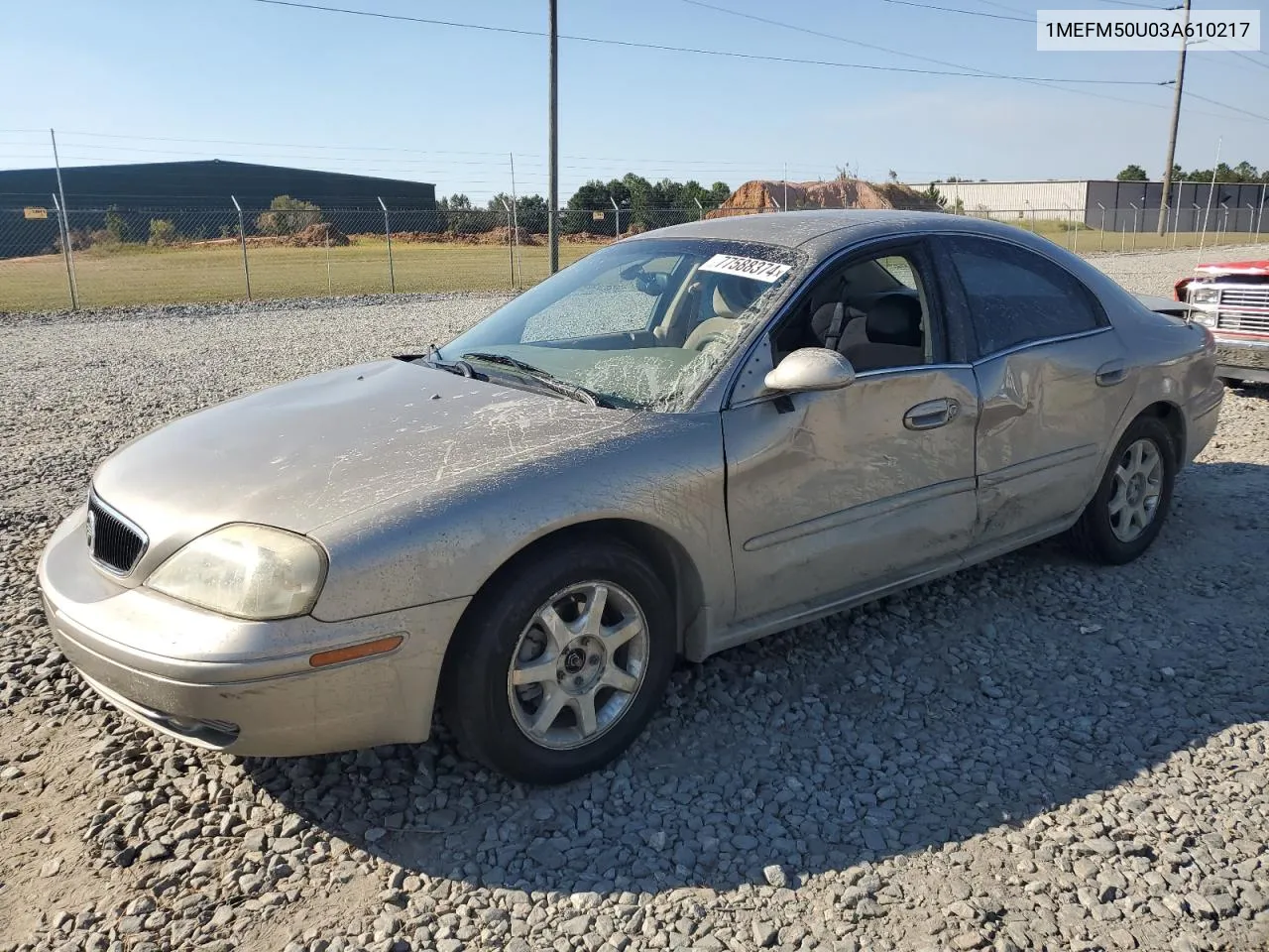 2003 Mercury Sable Gs VIN: 1MEFM50U03A610217 Lot: 77588374