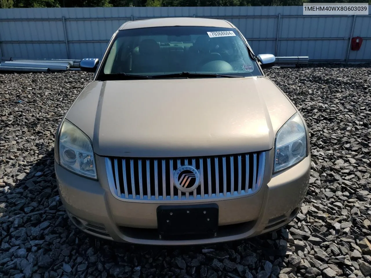 2008 Mercury Sable Luxury VIN: 1MEHM40WX8G603039 Lot: 70368604