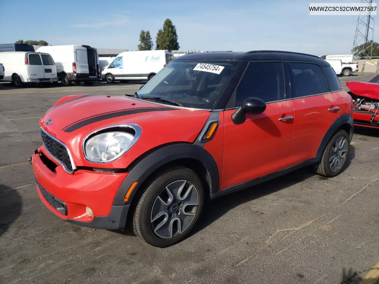 2012 Mini Cooper S Countryman VIN: WMWZC3C52CWM27587 Lot: 74545754