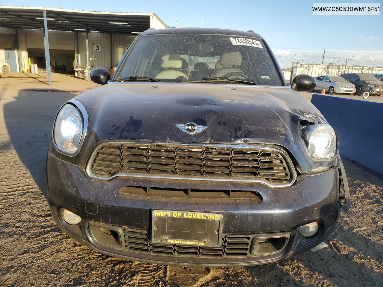 2013 Mini Cooper S Countryman VIN: WMWZC5C53DWM16451 Lot: 78440544