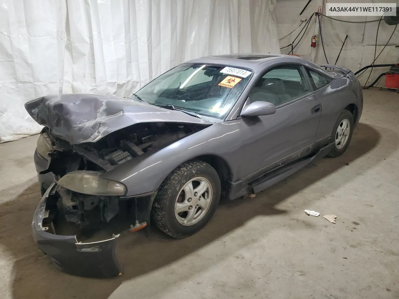 1998 Mitsubishi Eclipse Gs VIN: 4A3AK44Y1WE117391 Lot: 75937014