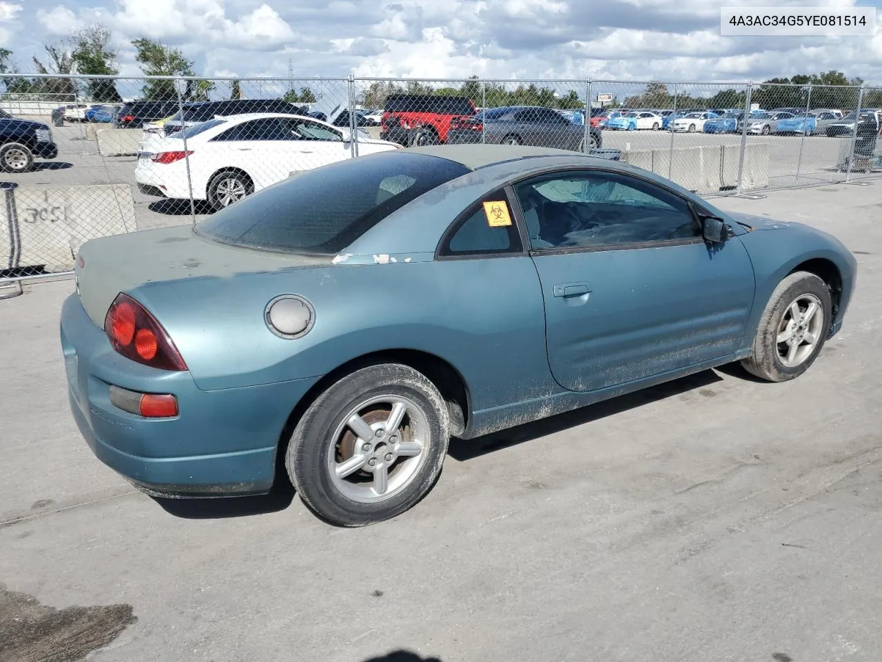 2000 Mitsubishi Eclipse Rs VIN: 4A3AC34G5YE081514 Lot: 77326654