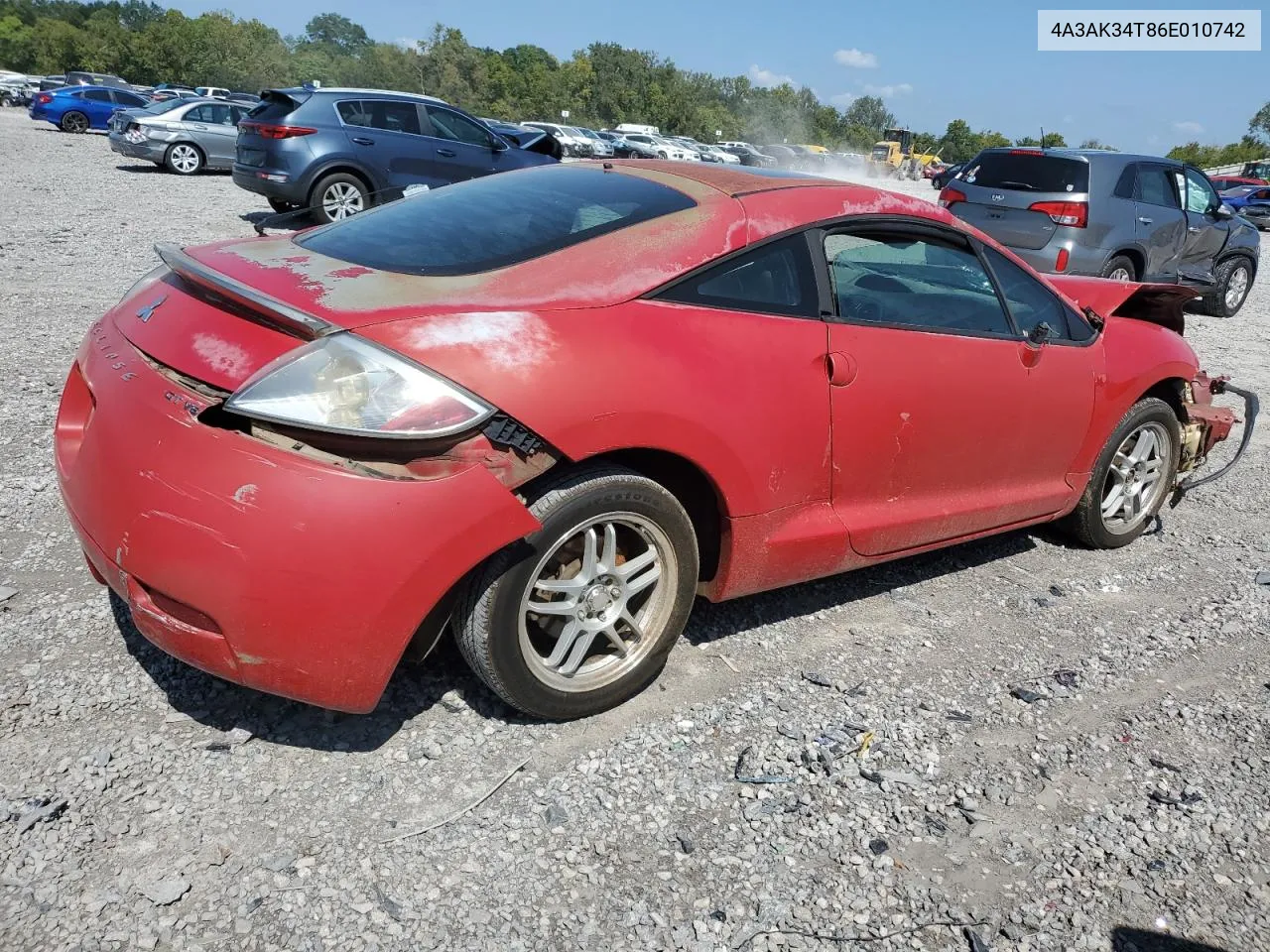 2006 Mitsubishi Eclipse Gt VIN: 4A3AK34T86E010742 Lot: 71795704