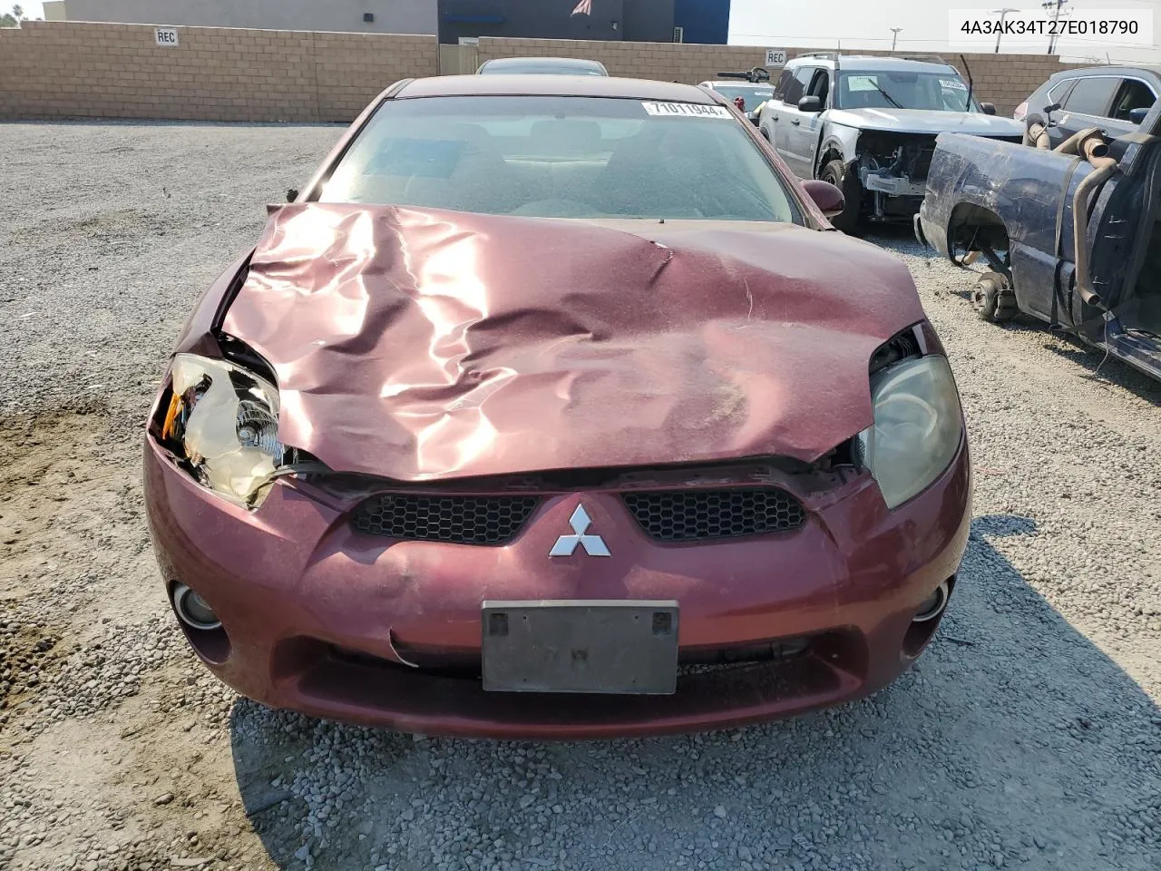 2007 Mitsubishi Eclipse Gt VIN: 4A3AK34T27E018790 Lot: 71011944