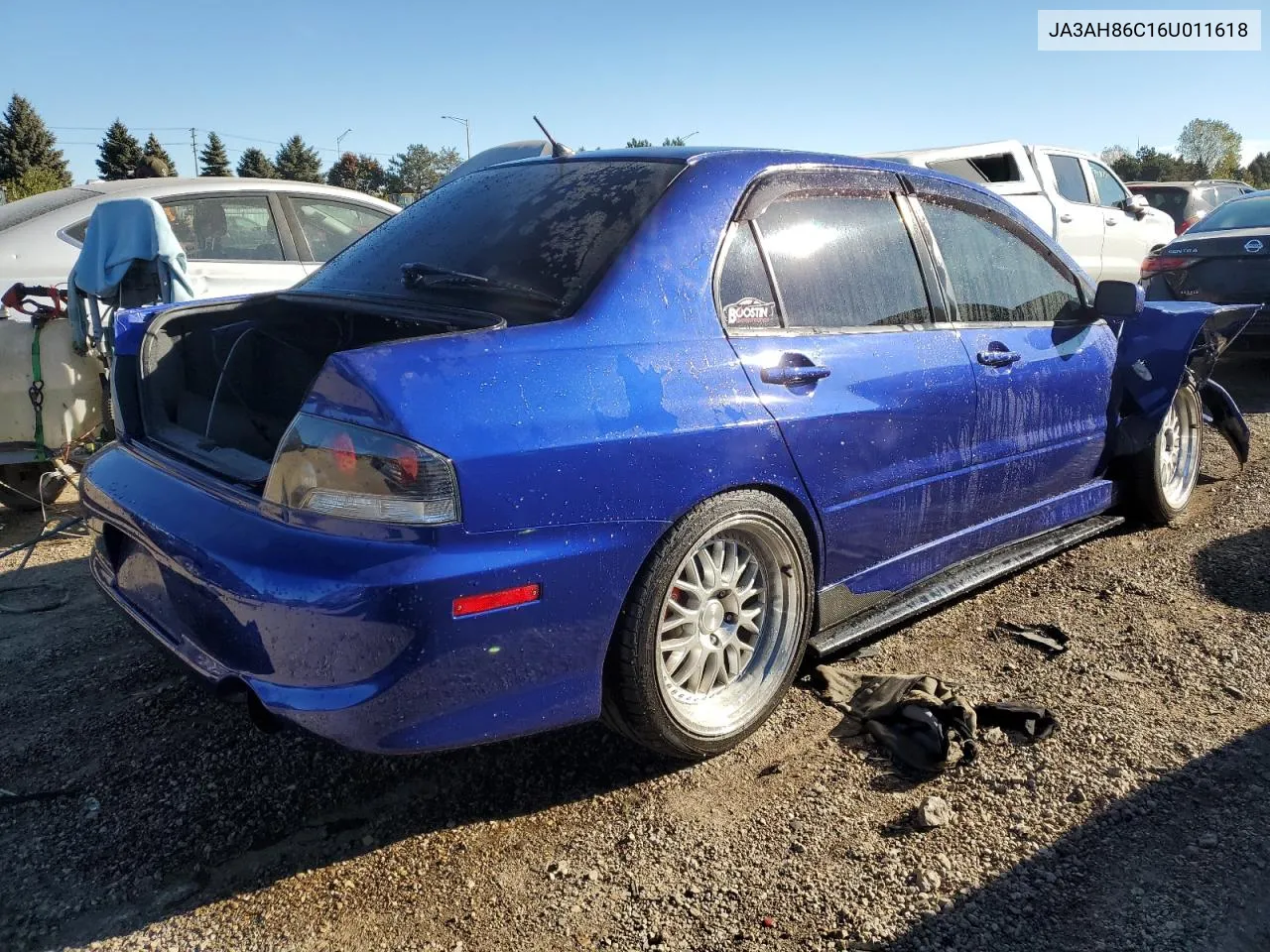 2006 Mitsubishi Lancer Evolution VIN: JA3AH86C16U011618 Lot: 75611934