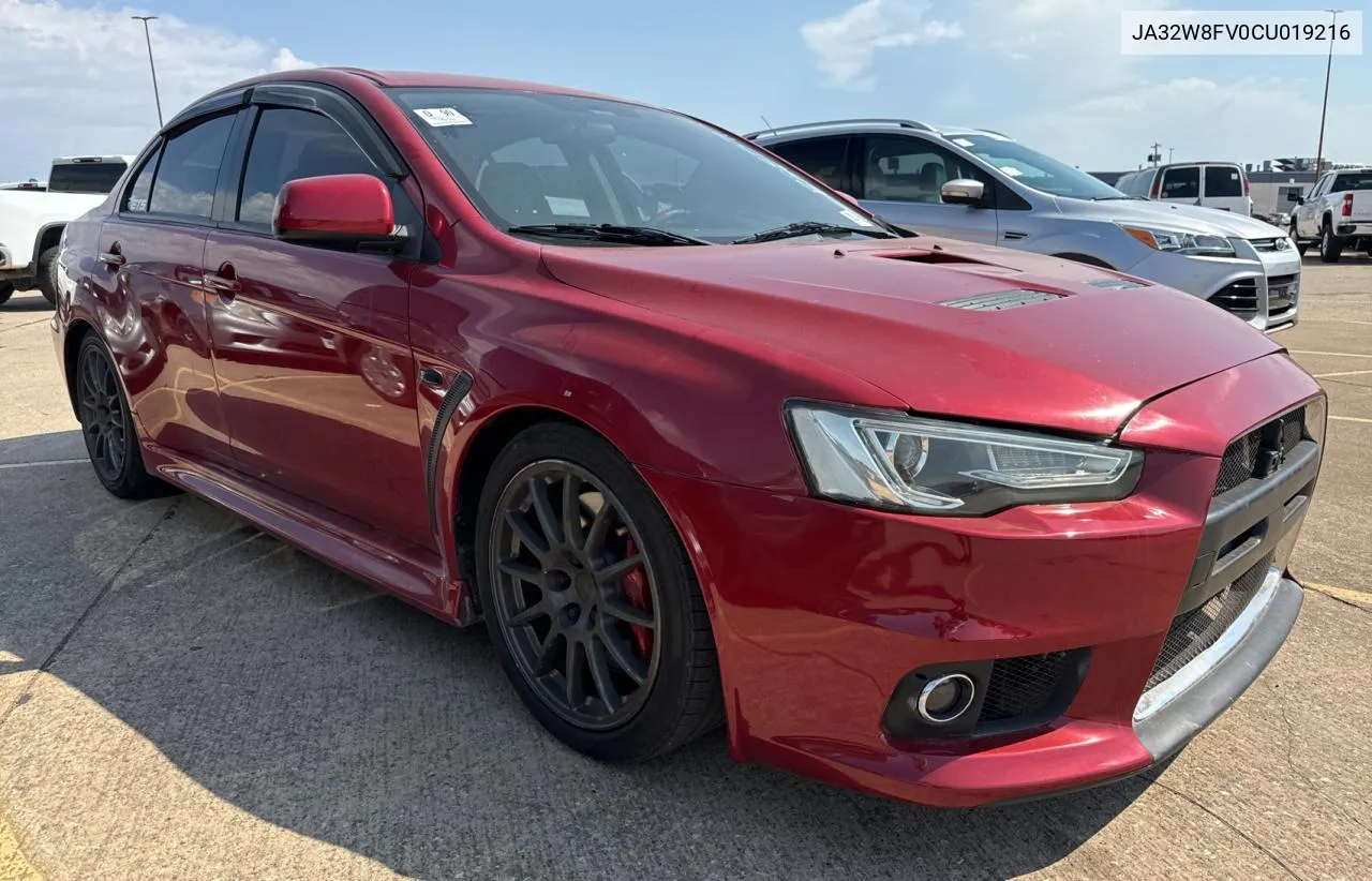 2012 Mitsubishi Lancer Evolution Gsr VIN: JA32W8FV0CU019216 Lot: 75898944